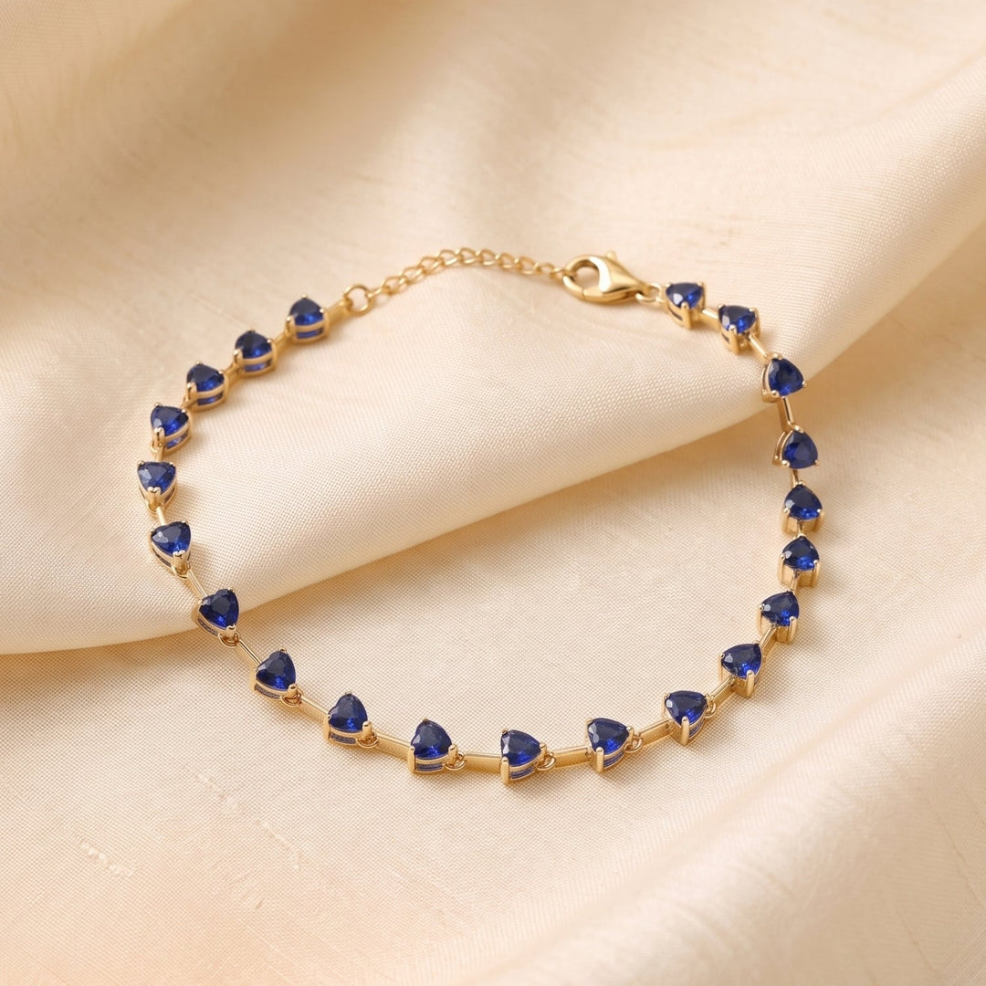 18ct Gold Plated Sapphire September Birthstone Heart Tennis Bracelet