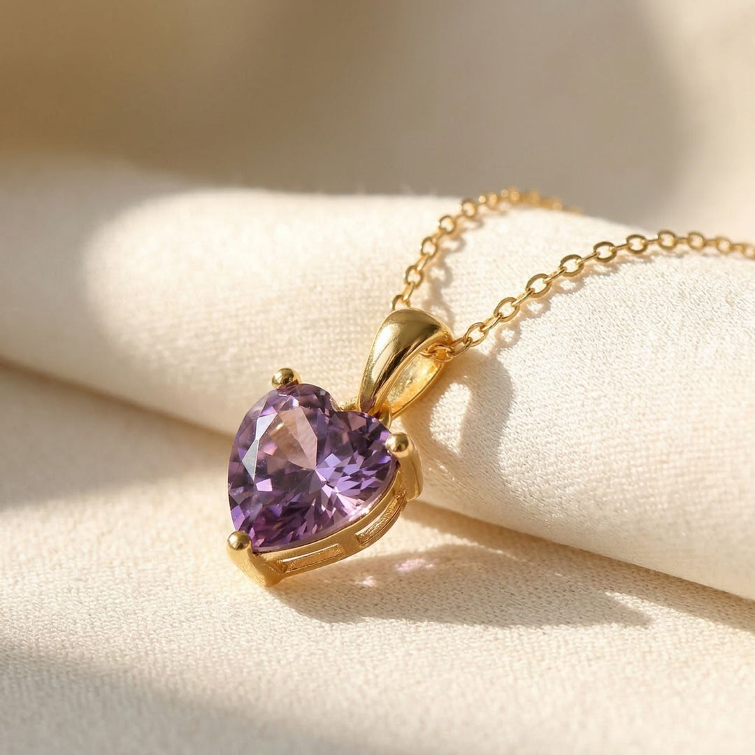 Heart Amethyst February Birthstone Necklace
