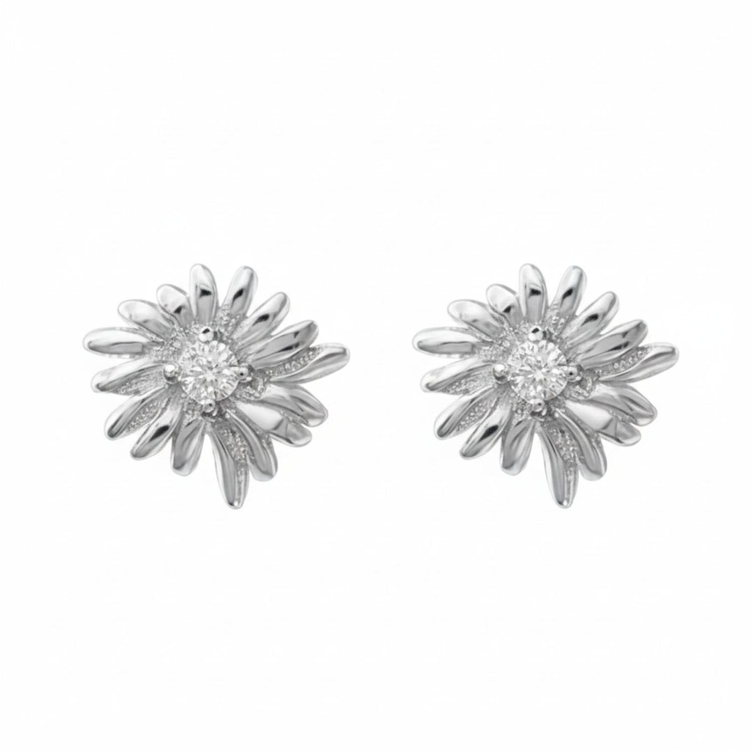 White Topaz April Birthstone Daisy Birthflower Sterling Silver Stud Earrings