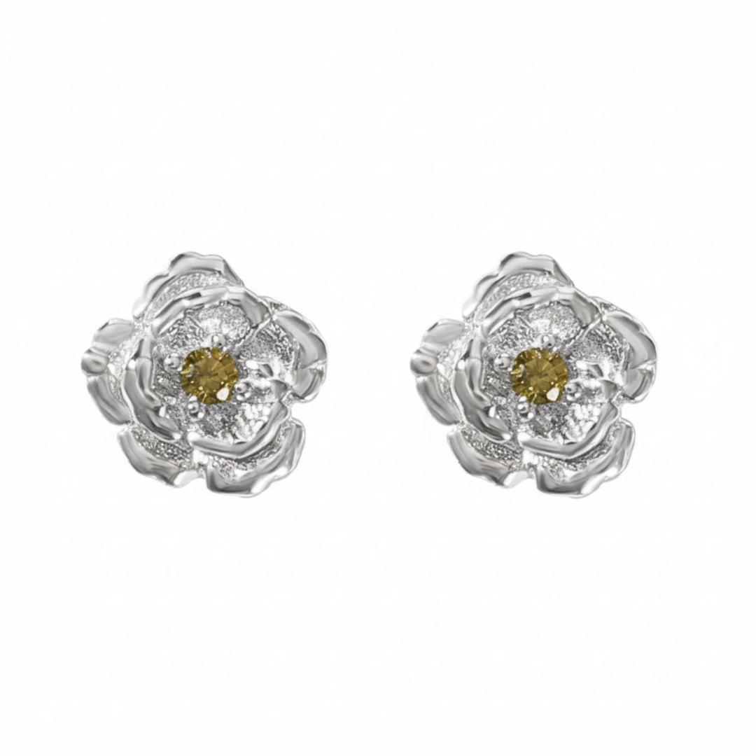 Peridot August Birthstone Poppy Birthflower Sterling Silver Stud Earrings