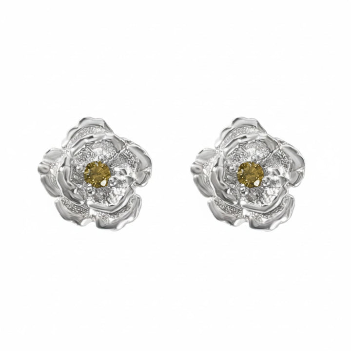 Peridot August Birthstone Poppy Birthflower Sterling Silver Stud Earrings