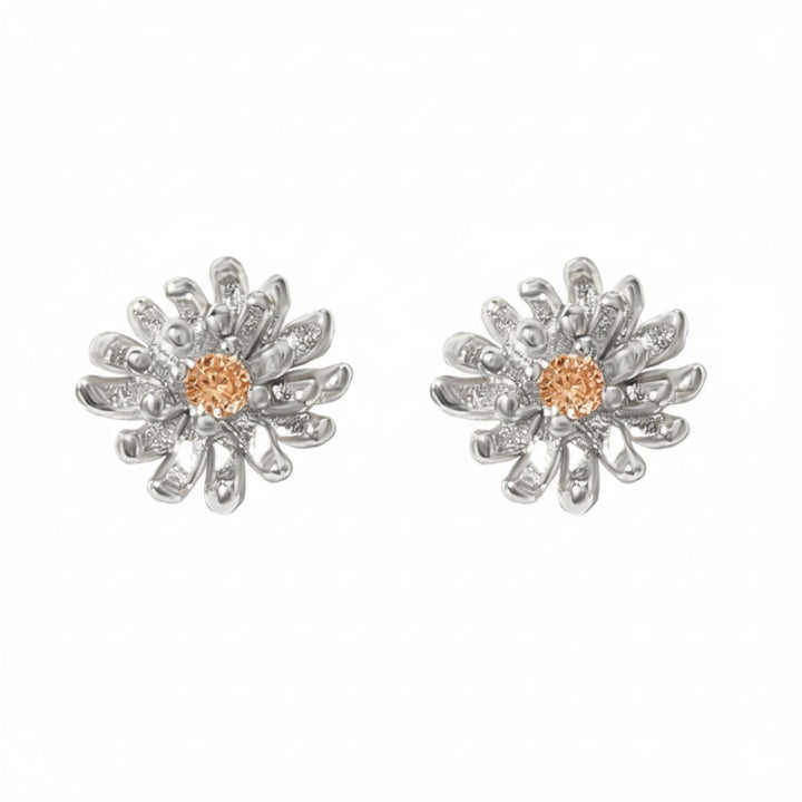 Sterling Silver Citrine November Birthstone Chrysanthemum Birthflower Stud Earrings