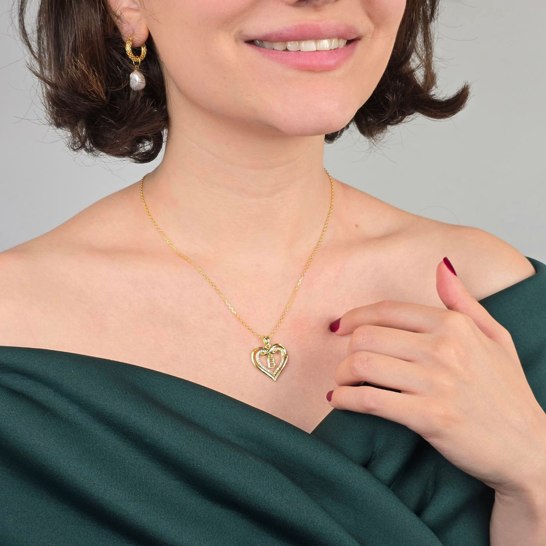 Statement Love Heart Initial Necklace Gold Plated Necklace