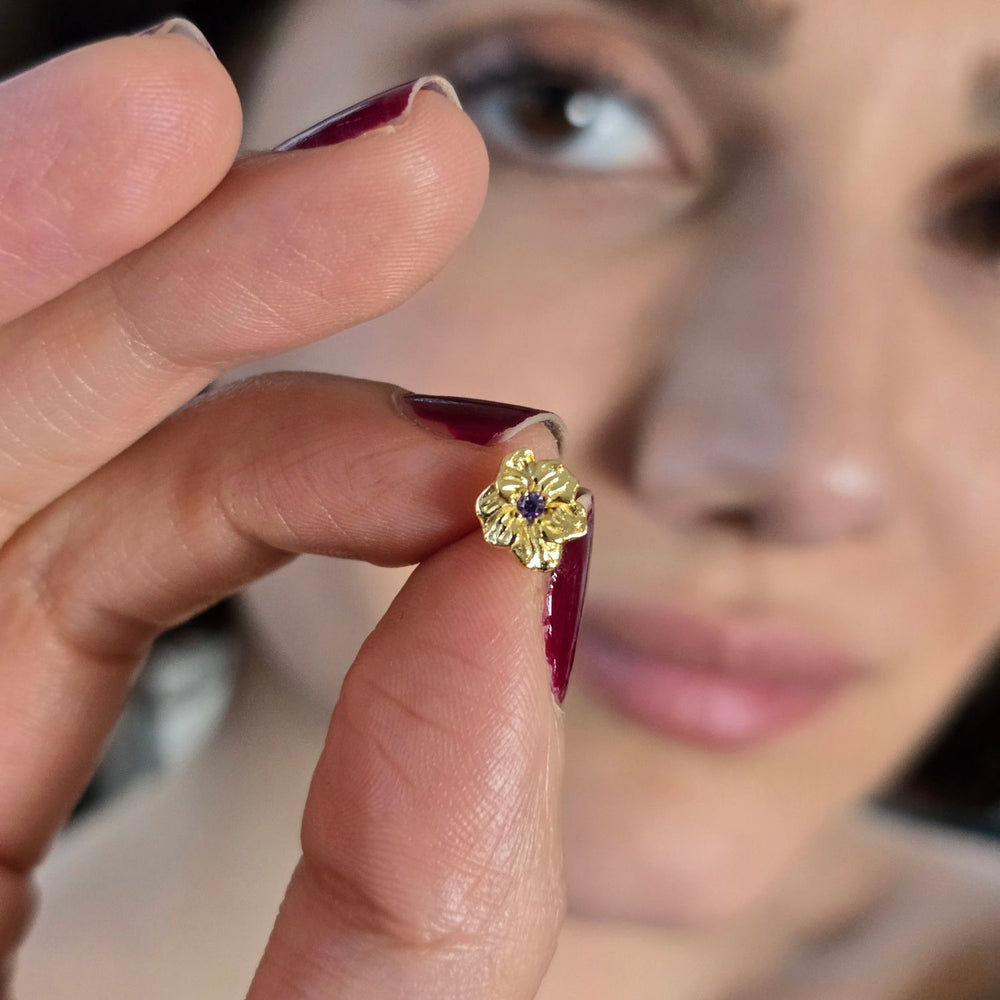Amethyst February Birthstone Violet Birthflower Gold Plated Stud Earrings