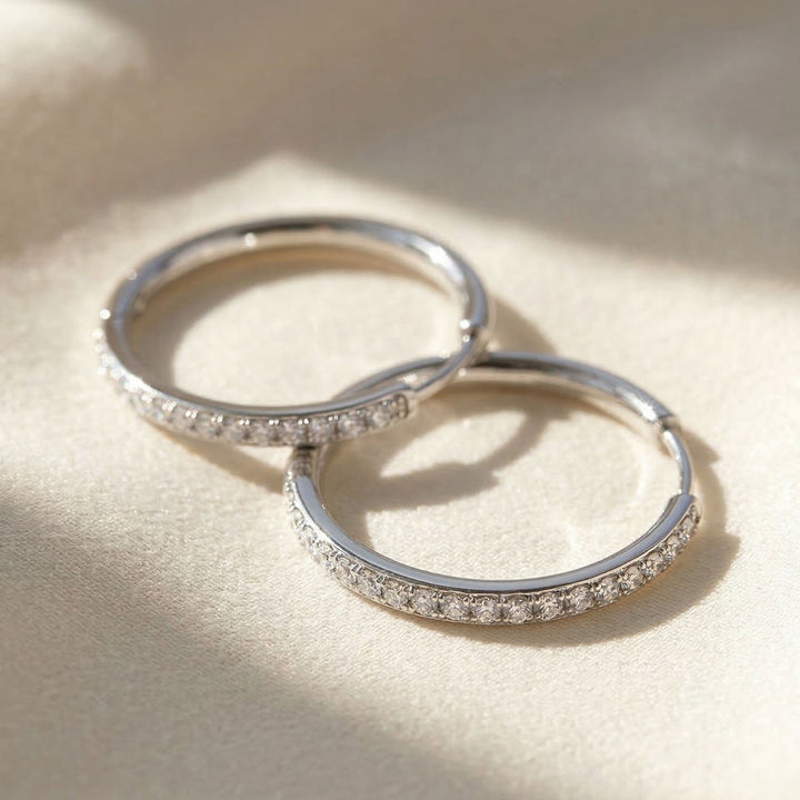 Round Hoop 40mm  Silver Earrings With Certified Austrian Crystals