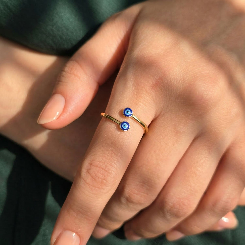 Turkish Blue Evil Eye Nazar Gold Plated Stacking Ring