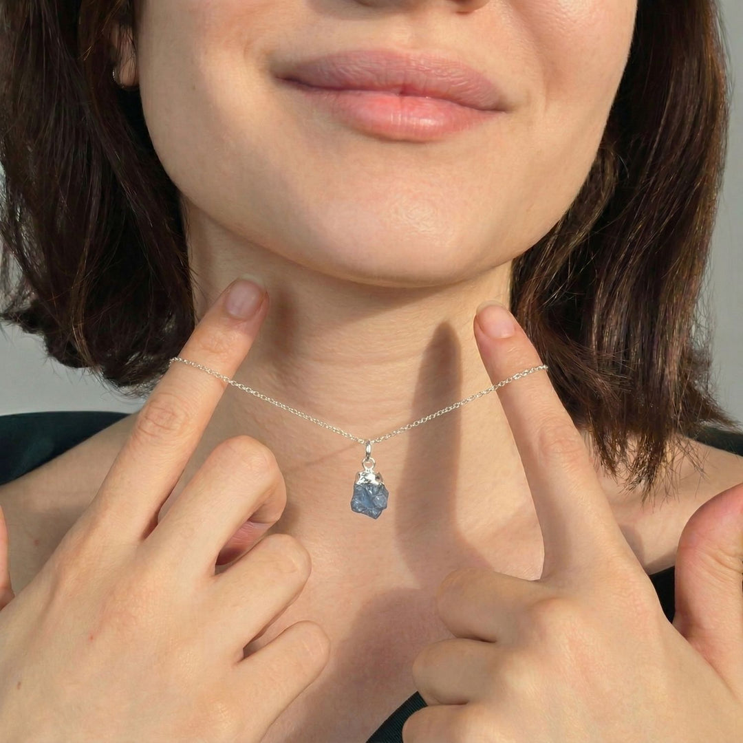 Sterling Silver Raw Sapphire Crystal Necklace