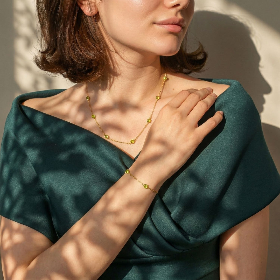 Peridot August Birthstone Minimalist Gold Vermeil Plated Bracelet