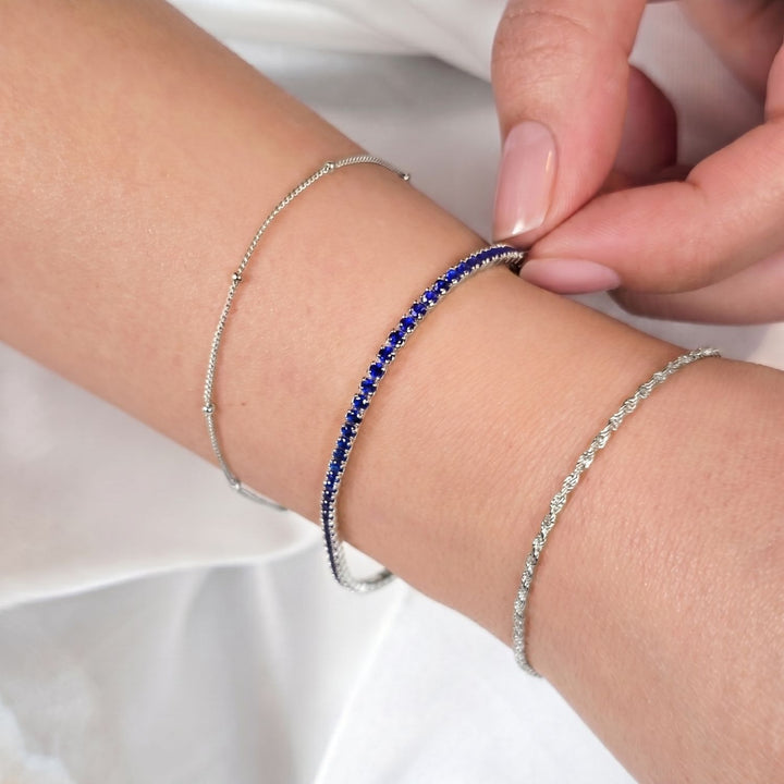 Sapphire September Birthstone Sterling Silver Tennis Bracelet