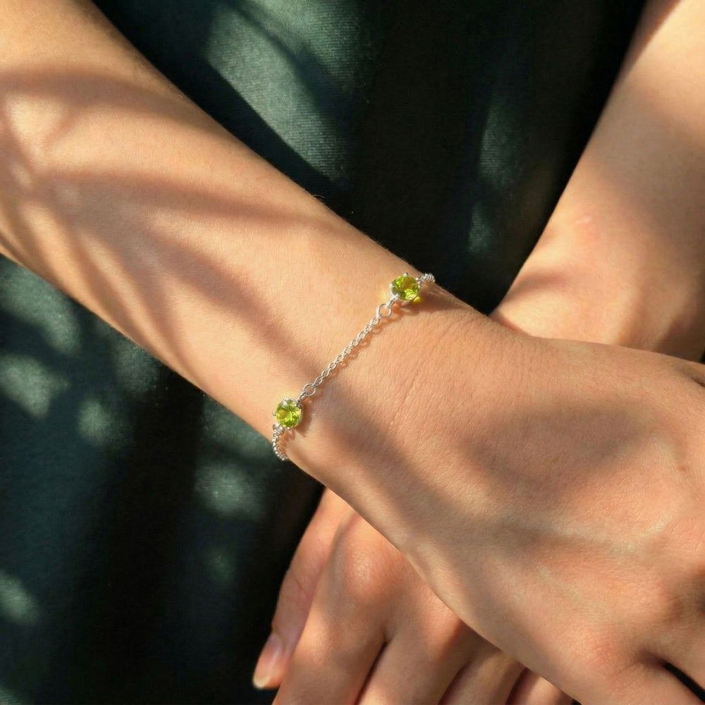 Peridot August Birthstone Minimalist Sterling Silver Bracelet