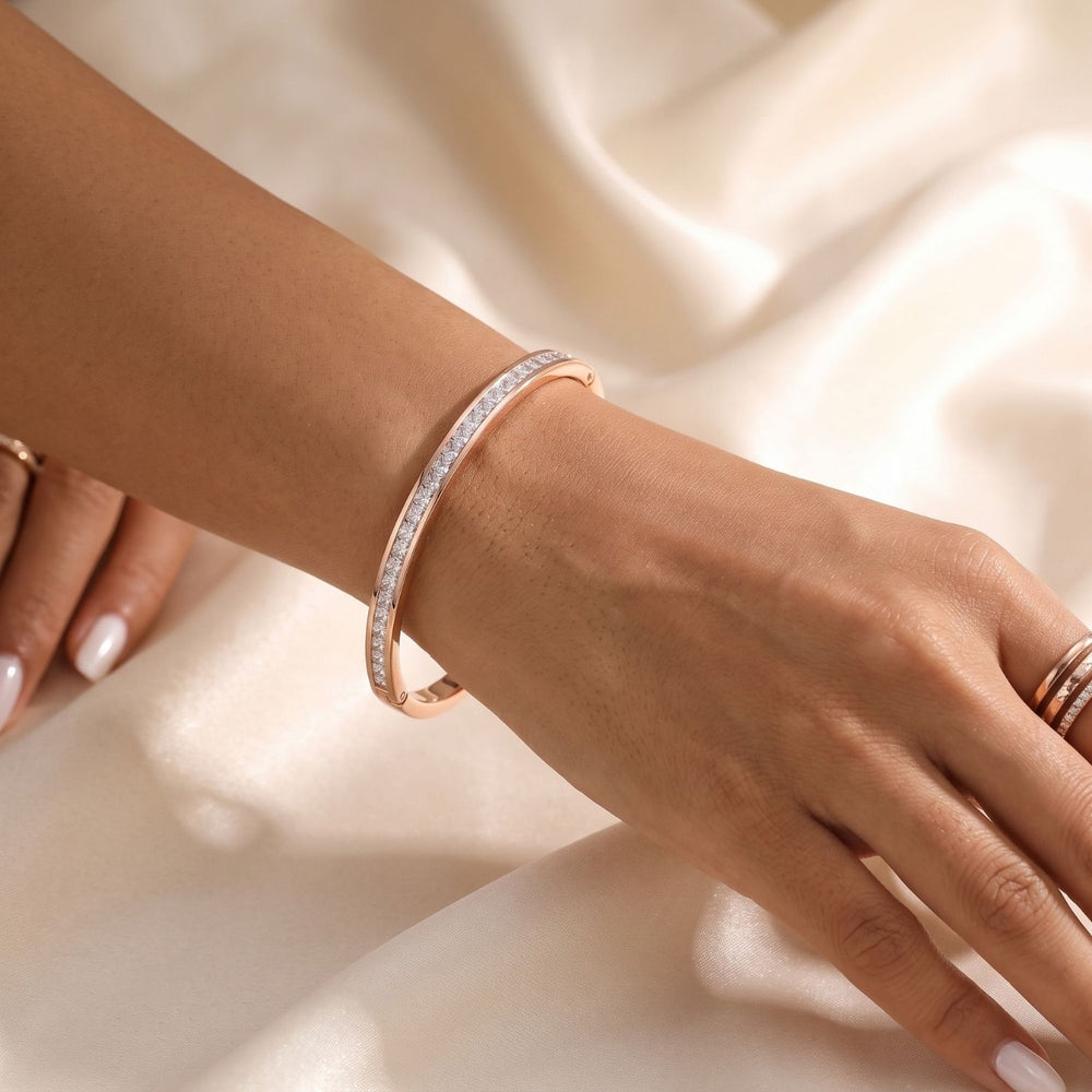 Rose Gold Plated Slim CZ Tennis Bangle
