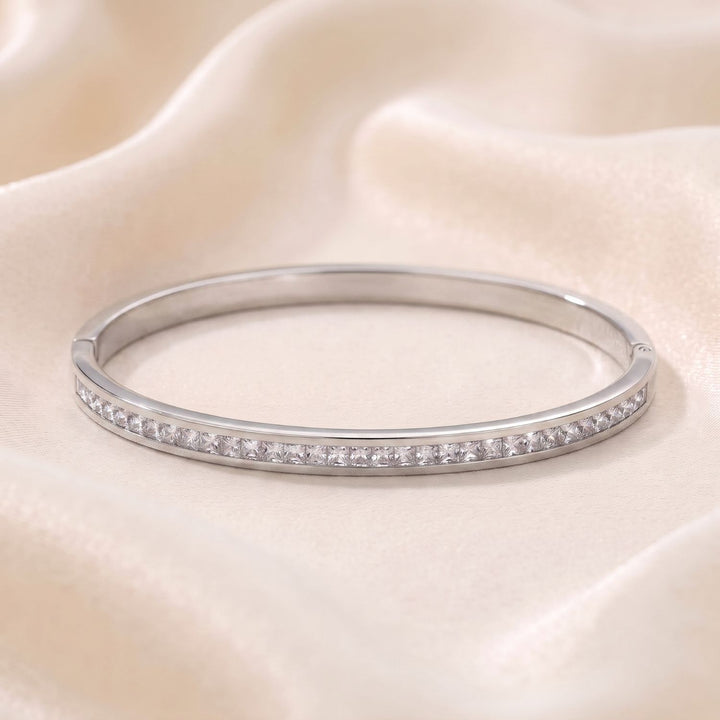 Silver Slim Clear Stone CZ Tennis Bangle
