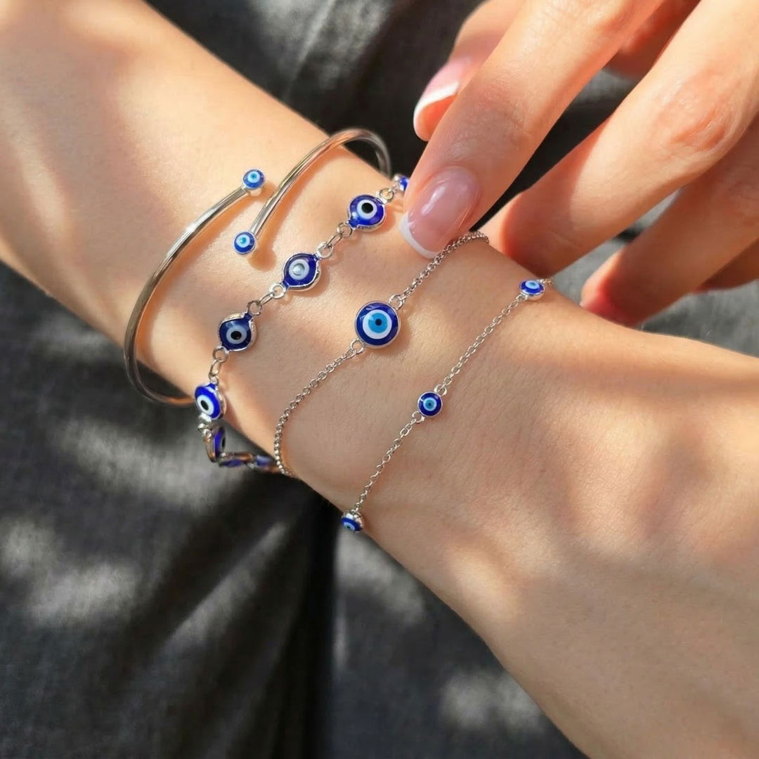 Evil Eye Rhodium Plated Silver Protection Bracelet