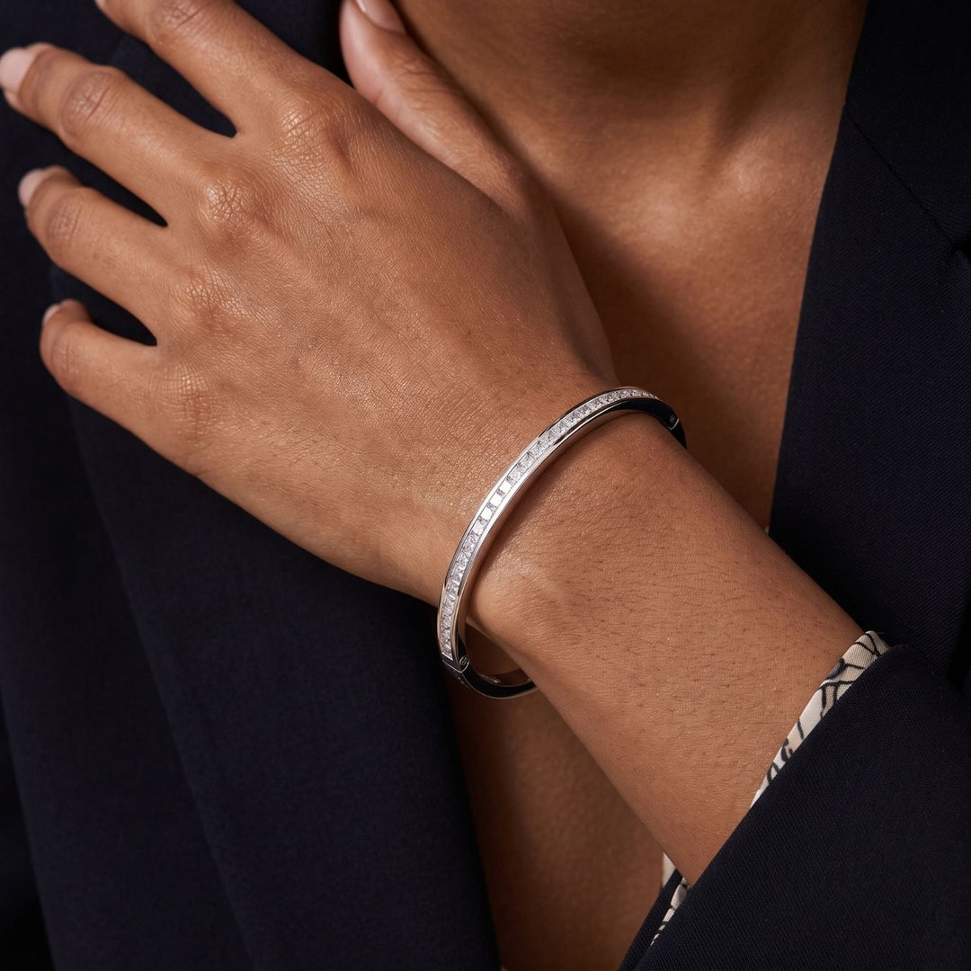 Silver Slim Clear Stone CZ Tennis Bangle