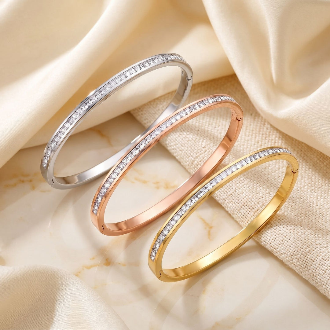 18ct Gold Plated Slim Clear Stone CZ Tennis Bangle