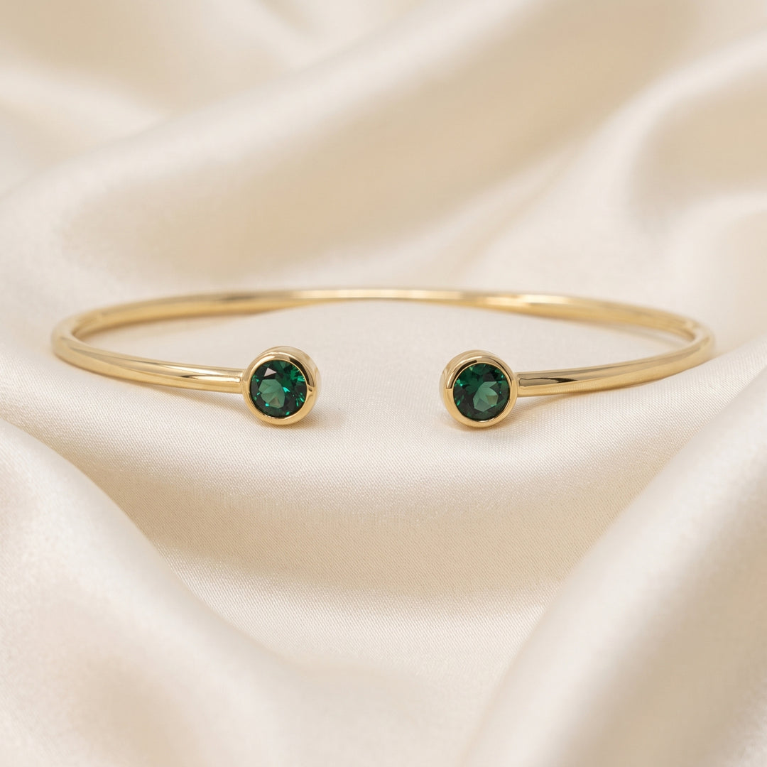 18ct Gold Vermeil Dainty Emerald May Birthstone Bangle
