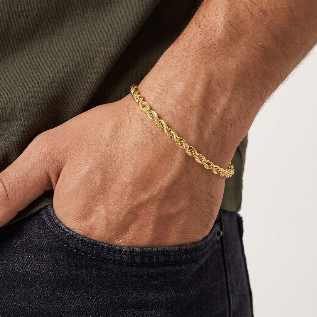 18ct Gold Plated Rope Chain Bracelet for Men
