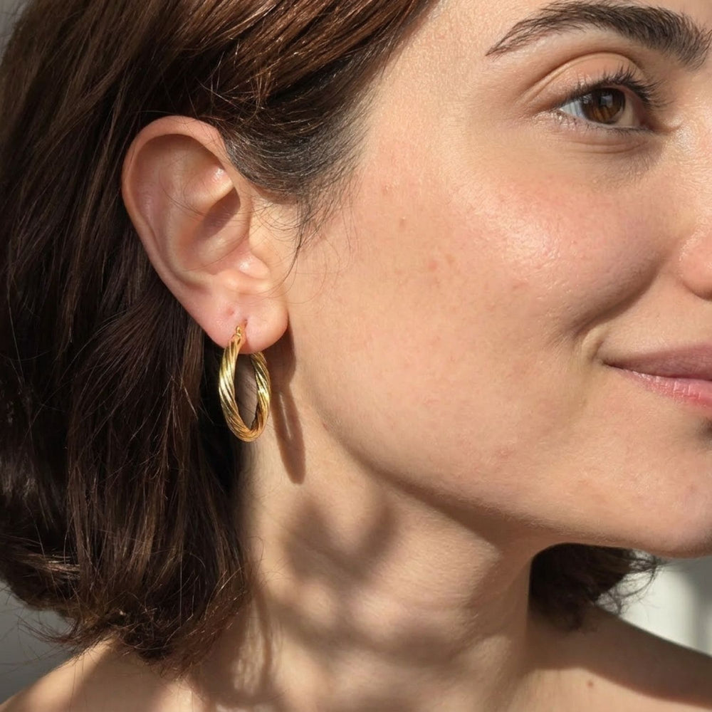24ct Gold Vermeil Circle Rope Textured Earrings