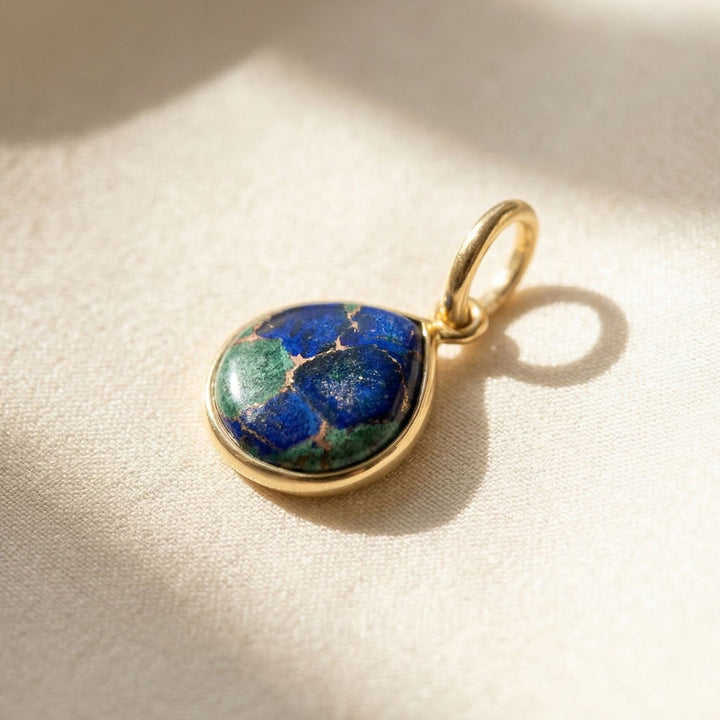 18ct Gold Vermeil Round Azurite &amp; Malachite Bezel Pendant