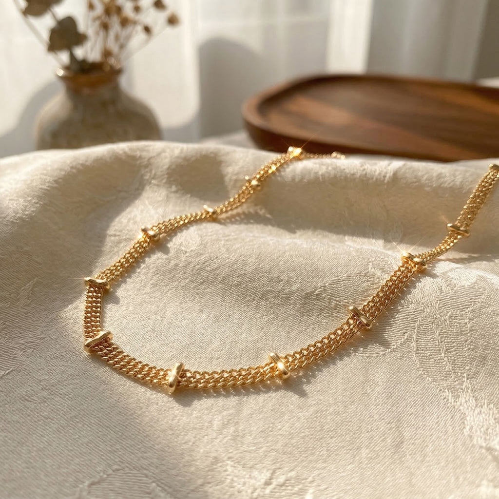 18ct Plated Bar Curb Chain Necklace