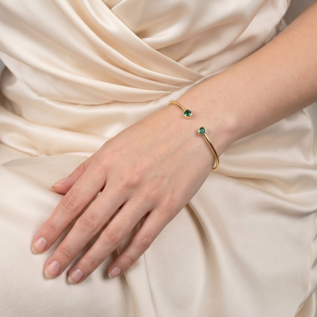 18ct Gold Vermeil Dainty Emerald May Birthstone Bangle