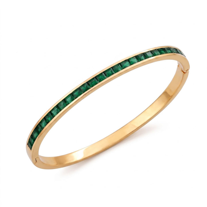 18ct Gold Plated Emerald May Birthstone Tennis Bangle