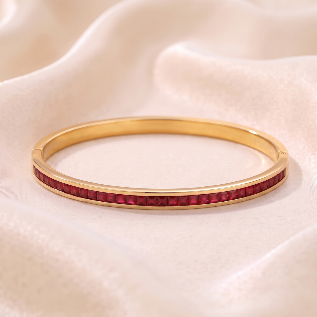 18ct Gold Plated Ruby July Birthstone Tennis Bangle