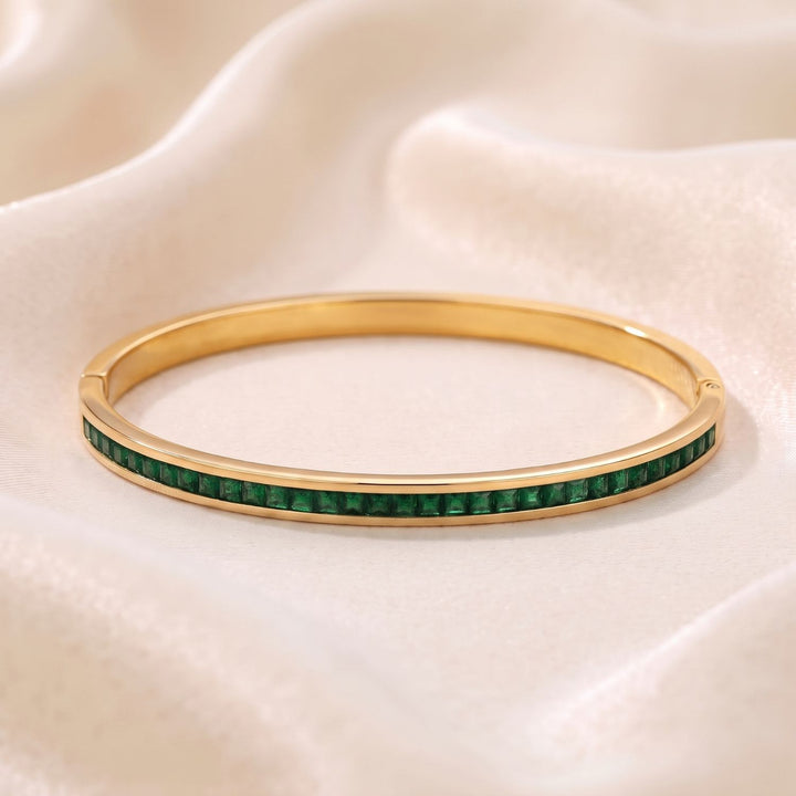 18ct Gold Plated Emerald May Birthstone Tennis Bangle