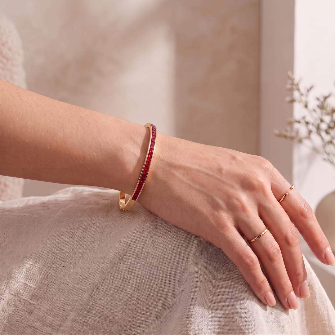 18ct Gold Plated Ruby July Birthstone Tennis Bangle