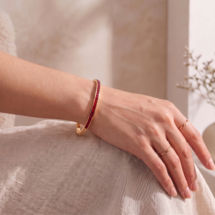 18ct Gold Plated Ruby July Birthstone Tennis Bangle