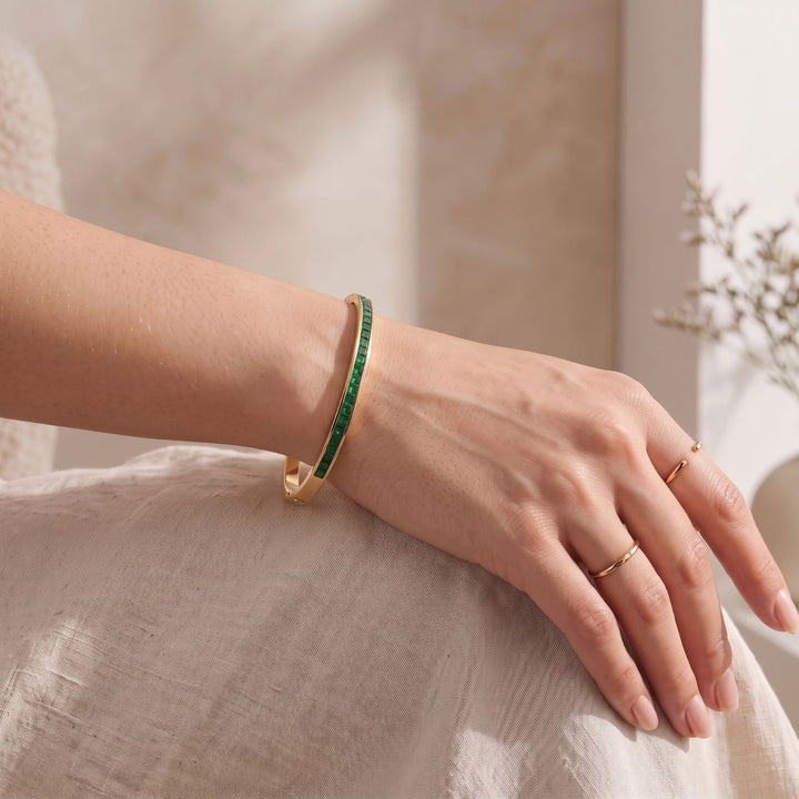18ct Gold Plated Emerald May Birthstone Tennis Bangle