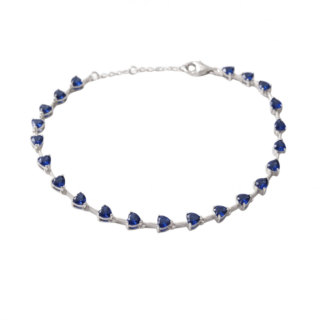 Sterling Silver Sapphire September Birthstone Heart Tennis Bracelet