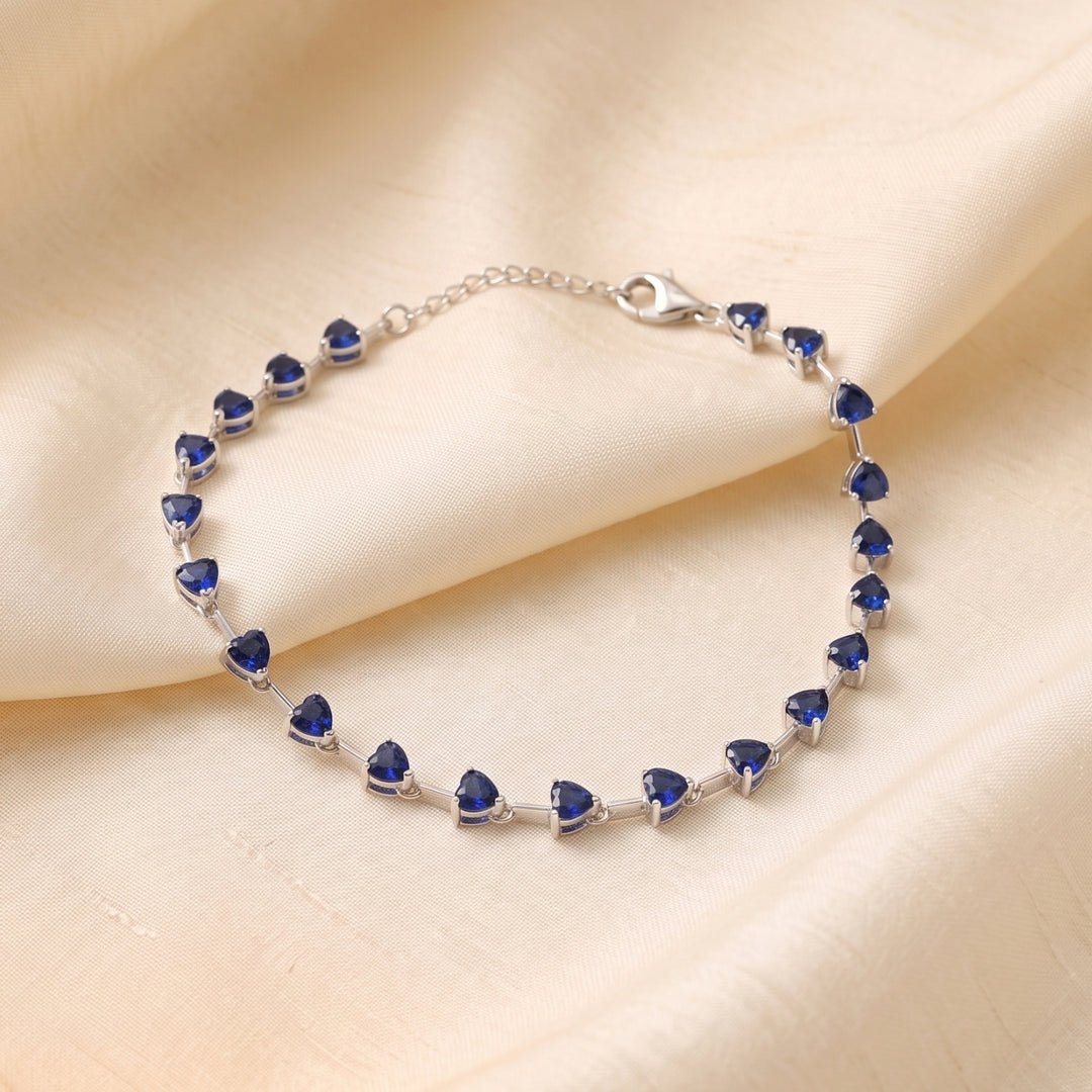 Sterling Silver Sapphire September Birthstone Heart Tennis Bracelet
