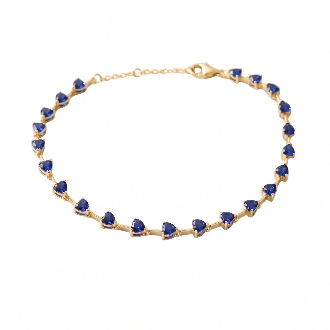 18ct Gold Plated Sapphire September Birthstone Heart Tennis Bracelet