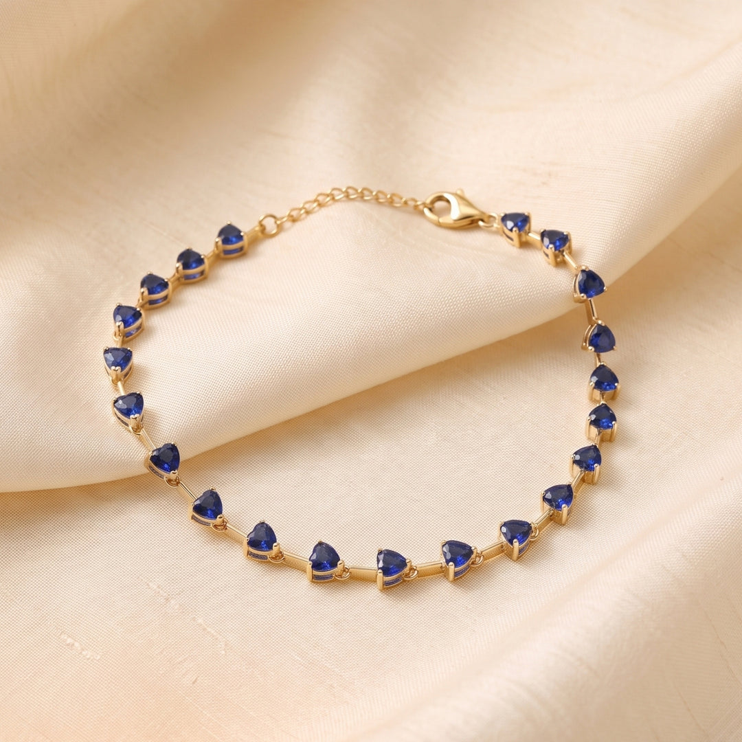 18ct Gold Plated Sapphire September Birthstone Heart Tennis Bracelet