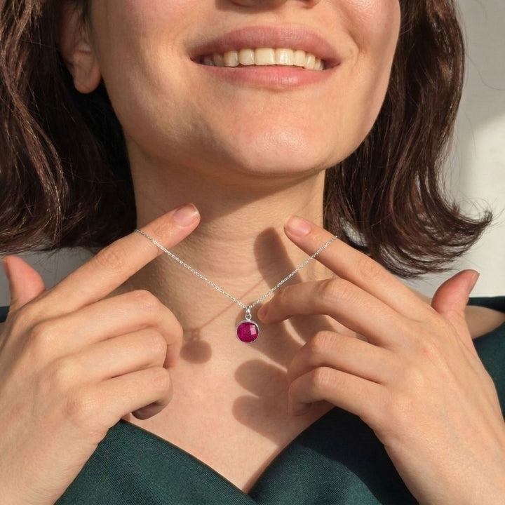 Sterling Silver Plated Round Ruby Necklace