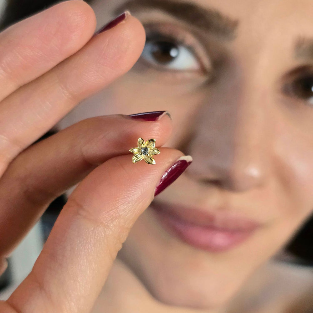 Aquamarine March Birthstone Daffodil Birthflower Gold Plated Stud Earrings
