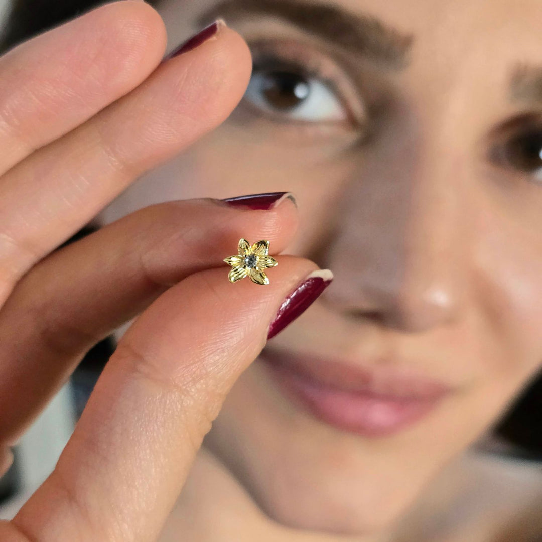 Aquamarine March Birthstone Daffodil Birthflower Gold Plated Stud Earrings