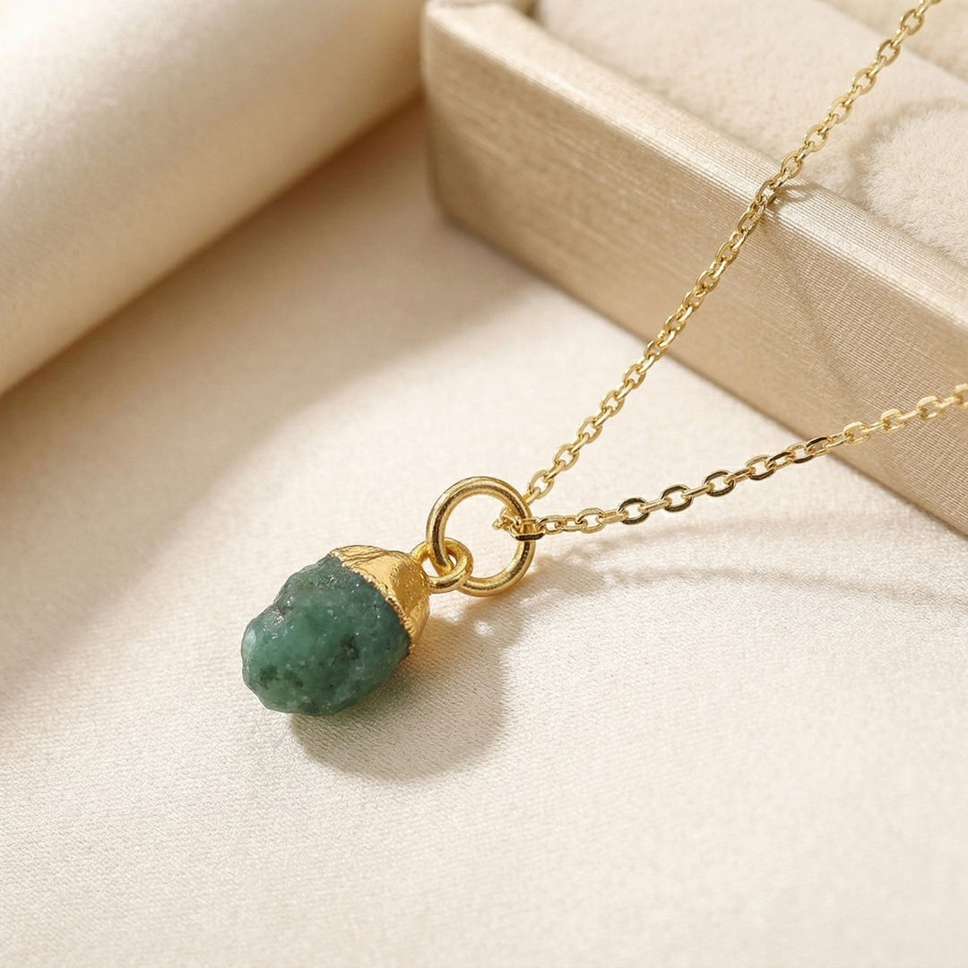 Raw Emerald Gold Plated May Birthstone Necklace