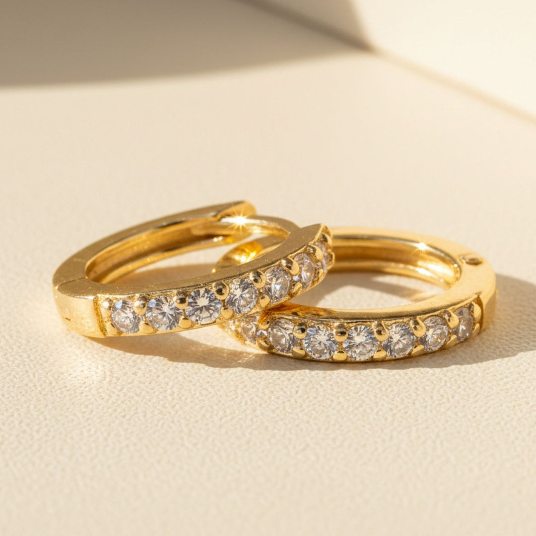Diamond April Birthstone Crystal Small Huggie Hoop Earrings