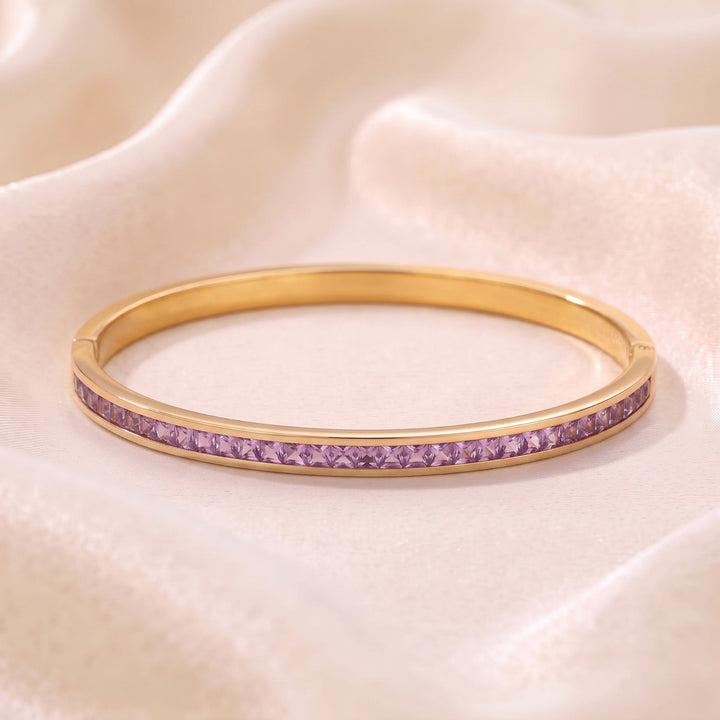 18ct Gold Plated Amethyst February Birthstone Tennis Bangle