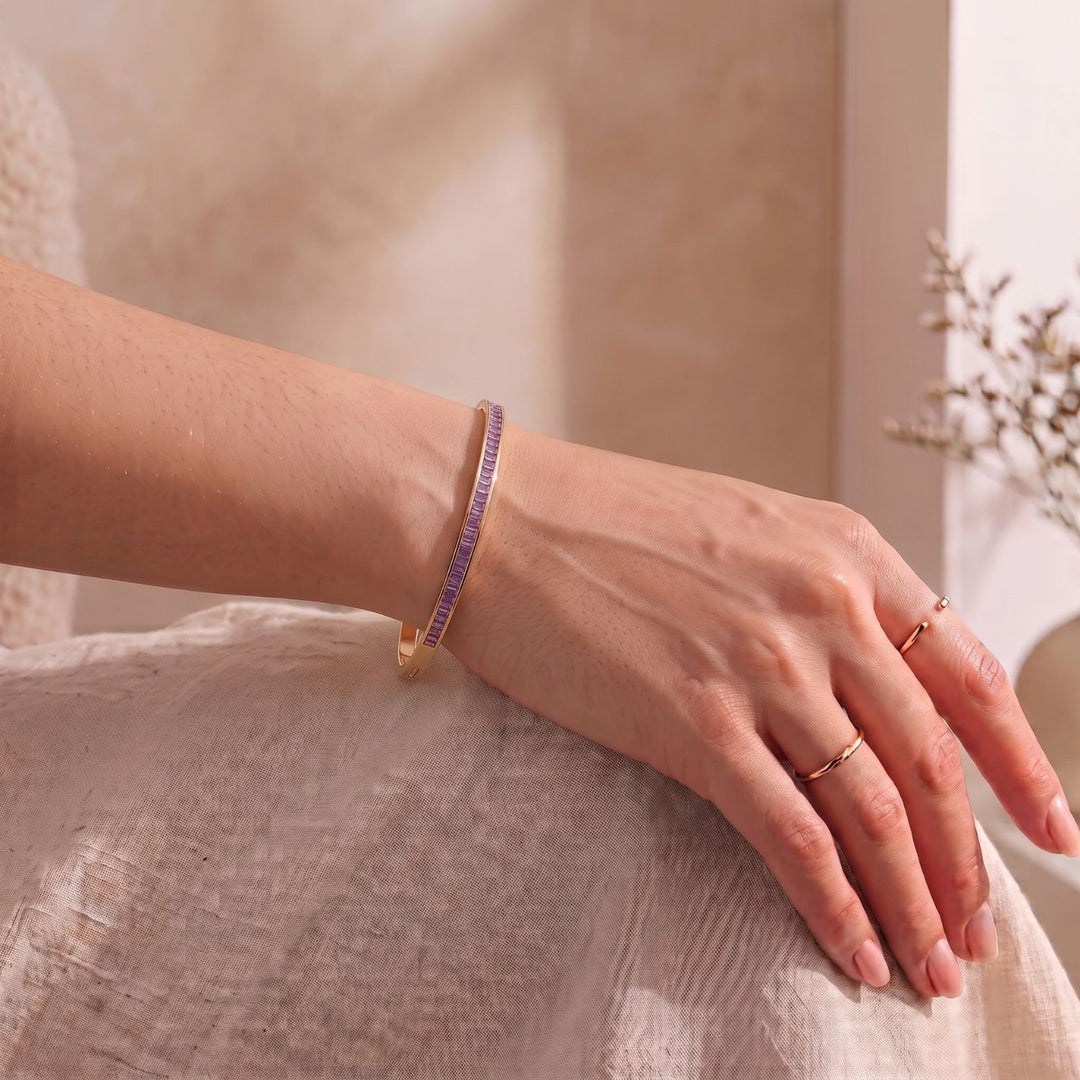 18ct Gold Plated Amethyst February Birthstone Tennis Bangle