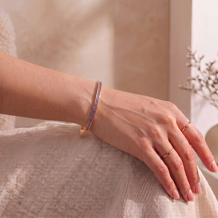 18ct Gold Plated Amethyst February Birthstone Tennis Bangle