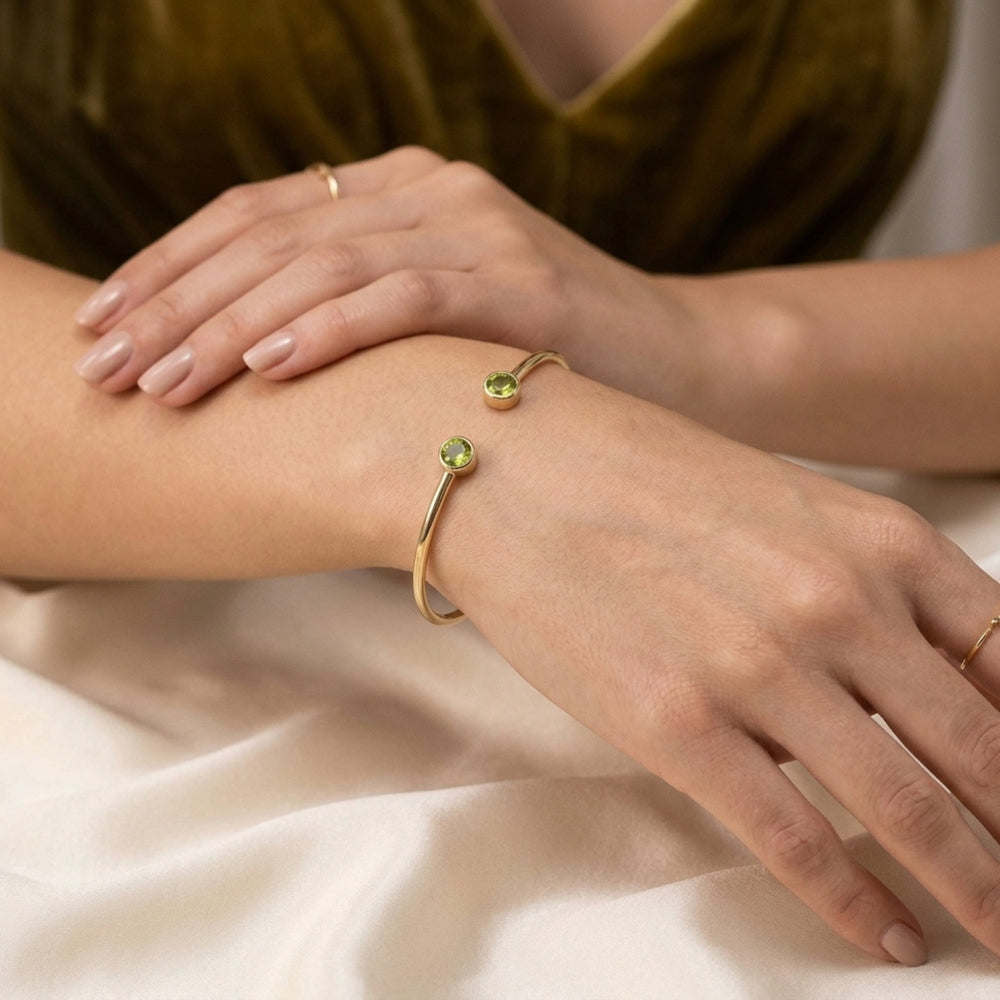 18ct Gold Vermeil Dainty Peridot August Birthstone Bangle