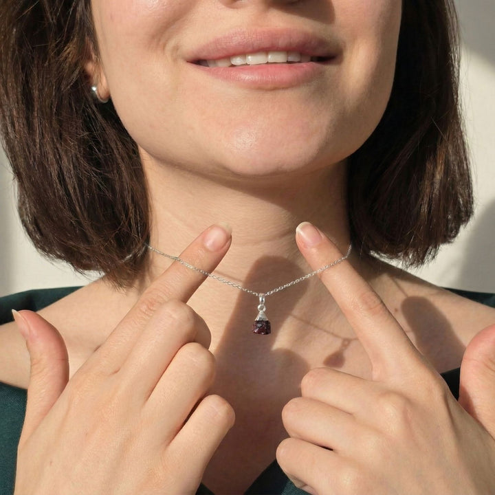 Sterling Silver Raw Garnet January Birthstone Crystal Necklace