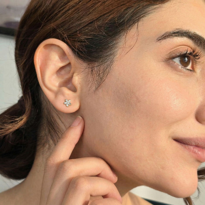 Dainty Mini Tiny Flower Stud Sterling Silver Earrings