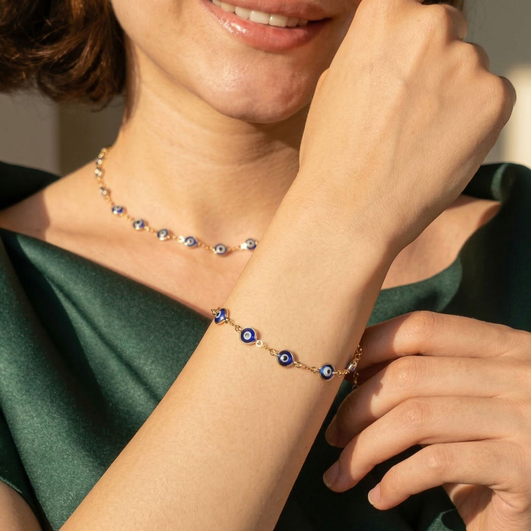 18ct Gold Plated Evil Eye Charm Bracelet, 18K Gold Plated Evil Eye Bracelet, Gold Plated Evil Eye Bracelet, Evil Eye Charm Bracelet, Gold Evil Eye Jewellery, Evil Eye Bracelet for Women, Protective Evil Eye Bracelet, Gold Charm Bracelet for Women, Evil Eye Jewellery Gift, Sophelia &amp; Co Evil Eye Bracelet,