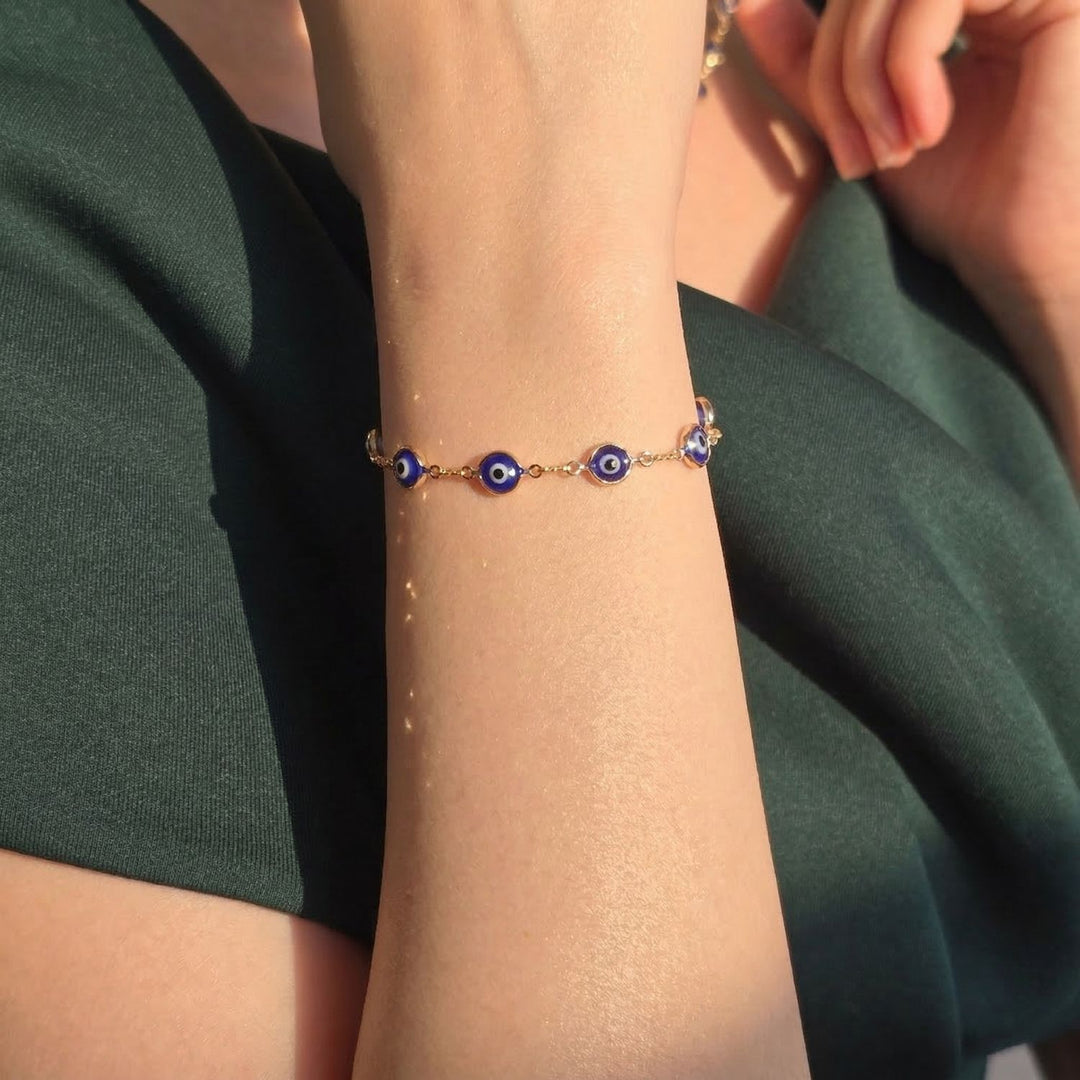 18ct Gold Plated Evil Eye Charm Bracelet, 18K Gold Plated Evil Eye Bracelet, Gold Plated Evil Eye Bracelet, Evil Eye Charm Bracelet, Gold Evil Eye Jewellery, Evil Eye Bracelet for Women, Protective Evil Eye Bracelet, Gold Charm Bracelet for Women, Evil Eye Jewellery Gift, Sophelia &amp; Co Evil Eye Bracelet,