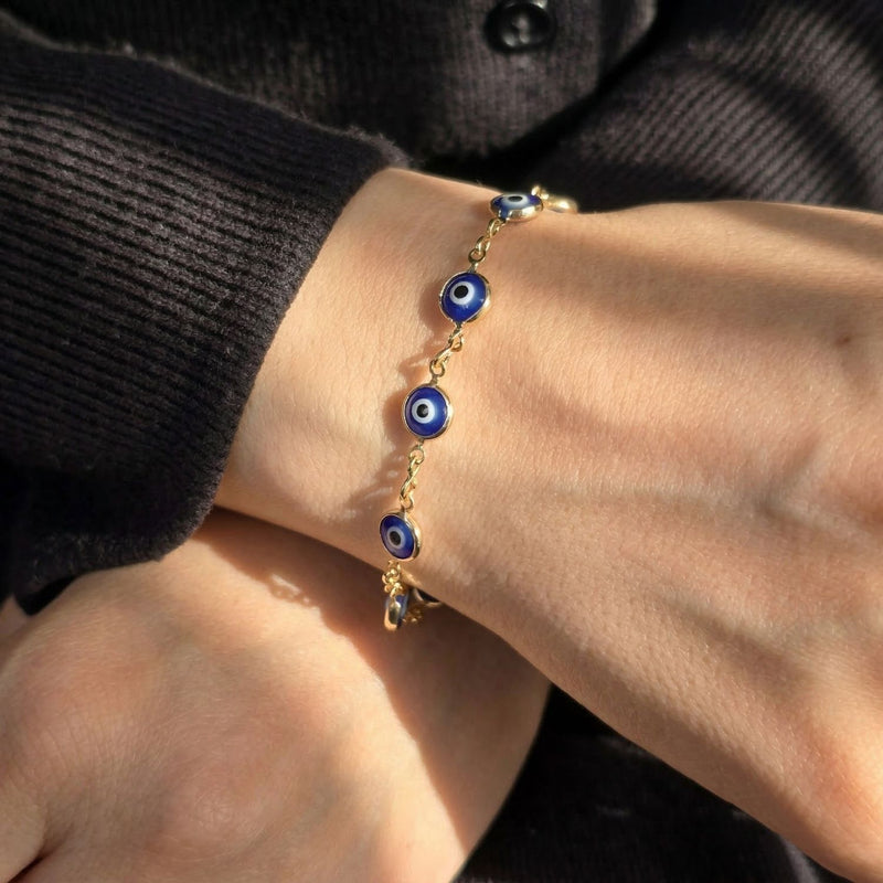 18ct Gold Plated Evil Eye Charm Bracelet, 18K Gold Plated Evil Eye Bracelet, Gold Plated Evil Eye Bracelet, Evil Eye Charm Bracelet, Gold Evil Eye Jewellery, Evil Eye Bracelet for Women, Protective Evil Eye Bracelet, Gold Charm Bracelet for Women, Evil Eye Jewellery Gift, Sophelia & Co Evil Eye Bracelet,