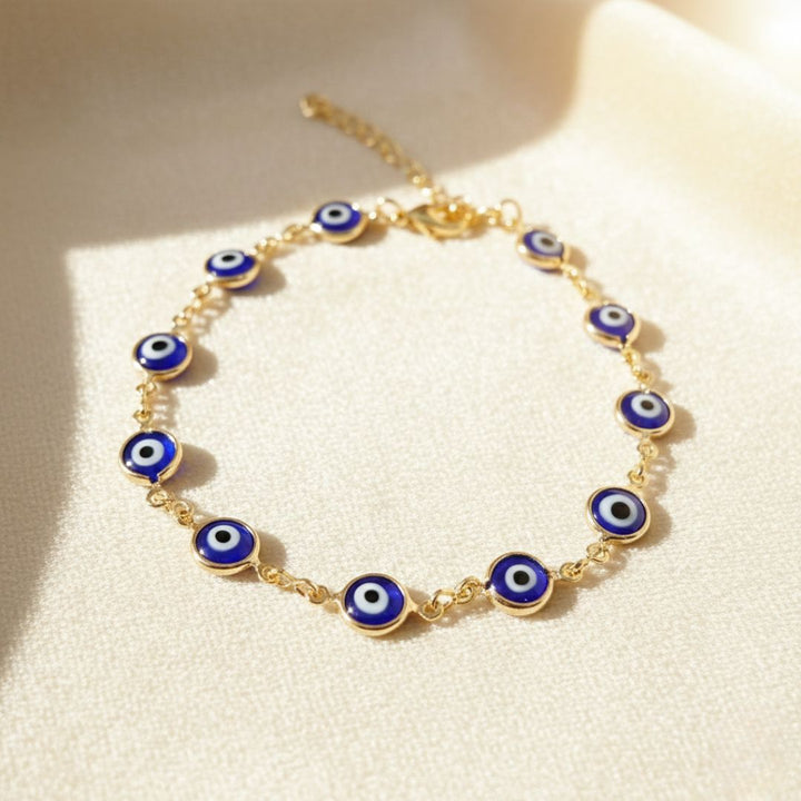 18ct Gold Plated Evil Eye Charm Bracelet, 18K Gold Plated Evil Eye Bracelet, Gold Plated Evil Eye Bracelet, Evil Eye Charm Bracelet, Gold Evil Eye Jewellery, Evil Eye Bracelet for Women, Protective Evil Eye Bracelet, Gold Charm Bracelet for Women, Evil Eye Jewellery Gift, Sophelia &amp; Co Evil Eye Bracelet,